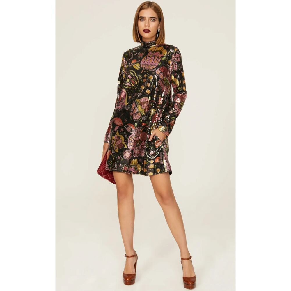 La DoubleJ Suitcase Black floral sequins Dress Size M